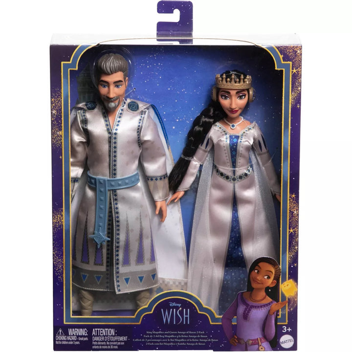 Disney Wish King Magnifico & Queen Amaya of Rosas Dolls 2-Pack, Posable Fashion Dolls in Removable Outfits