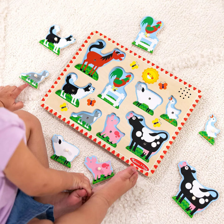 Melissa and Doug Farm Animals Wooden Peg Sound Puzzle 8Pc