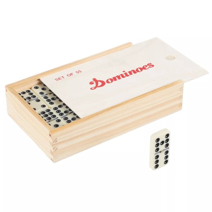 Toy Time Premium Set of 55 Double Nine Dominoes with Wood Case