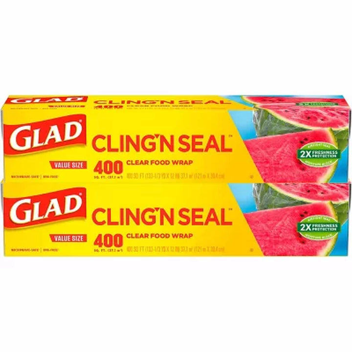 Glad Cling ‘N Seal Clear Plastic Food Wrap 400 Sq. Ft./Roll, 2 Rolls