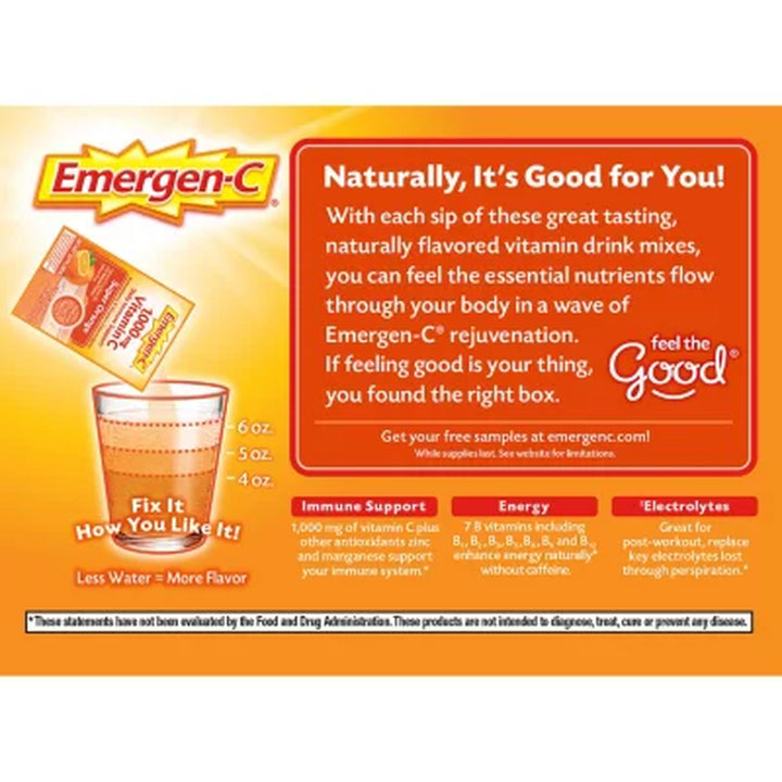 Emergen-C Drink Mix Variety Pack, Super Orange, Raspberry & Tangerine (29.1 Oz., 90 Ct.)