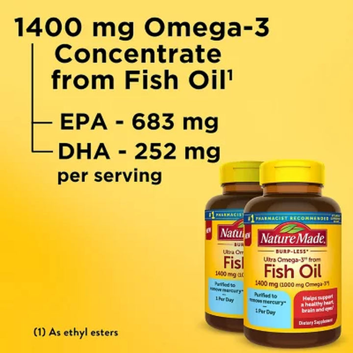 Nature Made Burp-Less Ultra Omega 3 from Fish Oil 1400 Mg. Softgels 65 Ct., 2Pk.