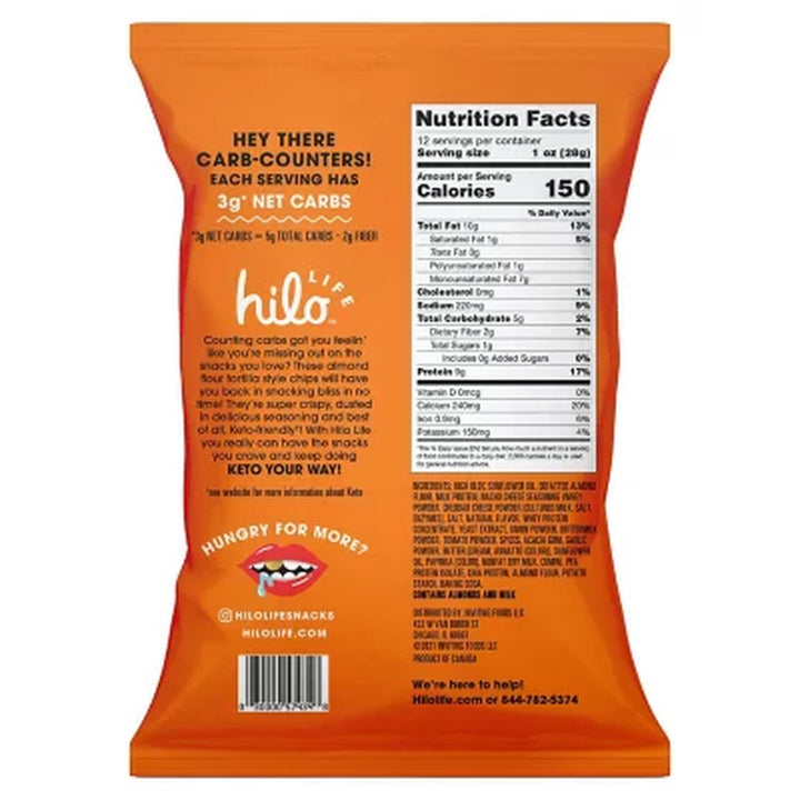 Hilo Life Almond Flour Nacho Cheese Tortilla Style Chips, 12 Oz.