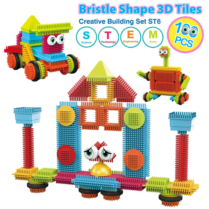 Contixo STEM Building Toys, ST6 100 Pcs Bristle Shape 3D Tiles Set Construction Learning Stacking Educational Blocks, Creativity beyond Imagination