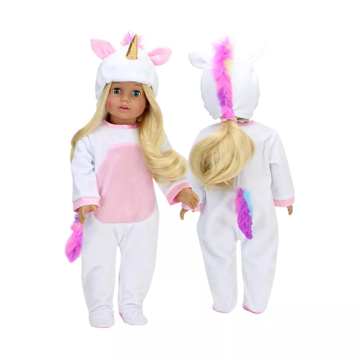 Sophia’S Unicorn Costume with Rainbow Hair for 18" Dolls, White