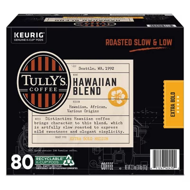 Tully'S Coffee Medium Roast K-Cup Pods, Hawaiian Blend, 80 Ct.