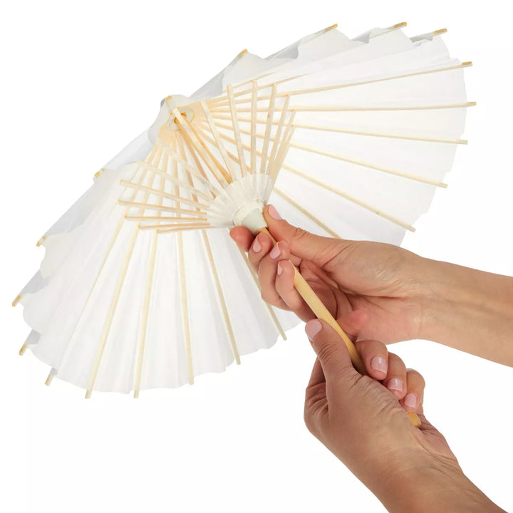 Juvale 6 Pack Small Parasol Paper Umbrellas for Decorations for Kids, Cocktail Party Decor, DIY Crafts, Sun Parasols Photo Props, White, 16 In