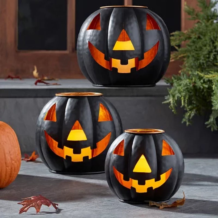 Member'S Mark Pre-Lit Black Metal Jack-O-Lantern, Set of 3