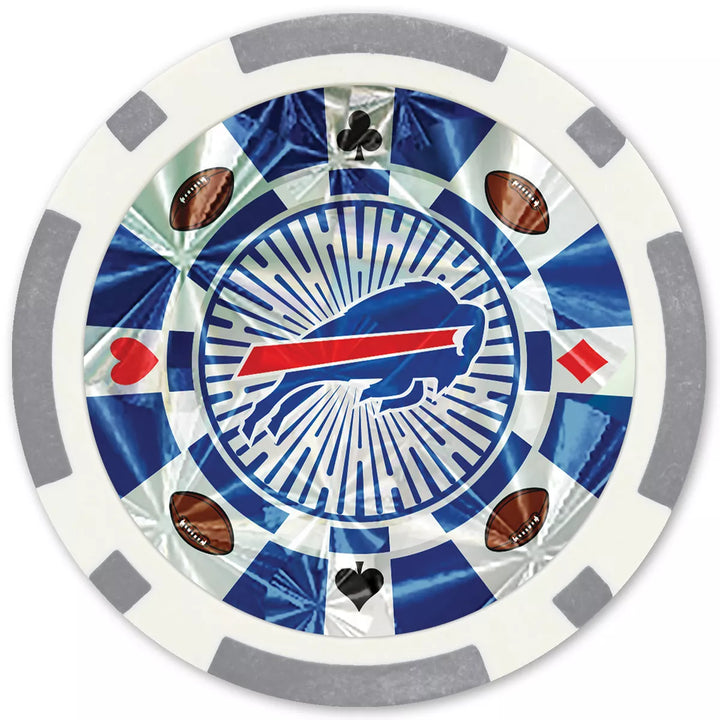 Masterpieces Casino Style 20 Piece 11.5 Gram Poker Chip Set NFL Buffalo Bills Silver Edition.