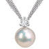 11-12Mm White round Cultured Freshwater Pearl and White Topaz Drop Pendant in Sterling Silver