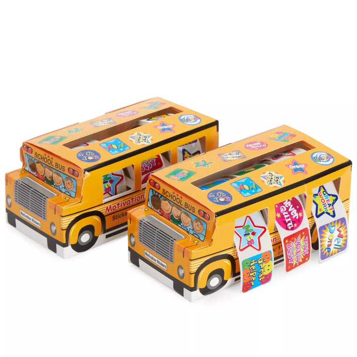 Juvale 1080 Count Teacher Reward Stickers for Students with 2 School Bus Dispensers, 6 Rolls, 5.75 X 2.75 X 2.5 In
