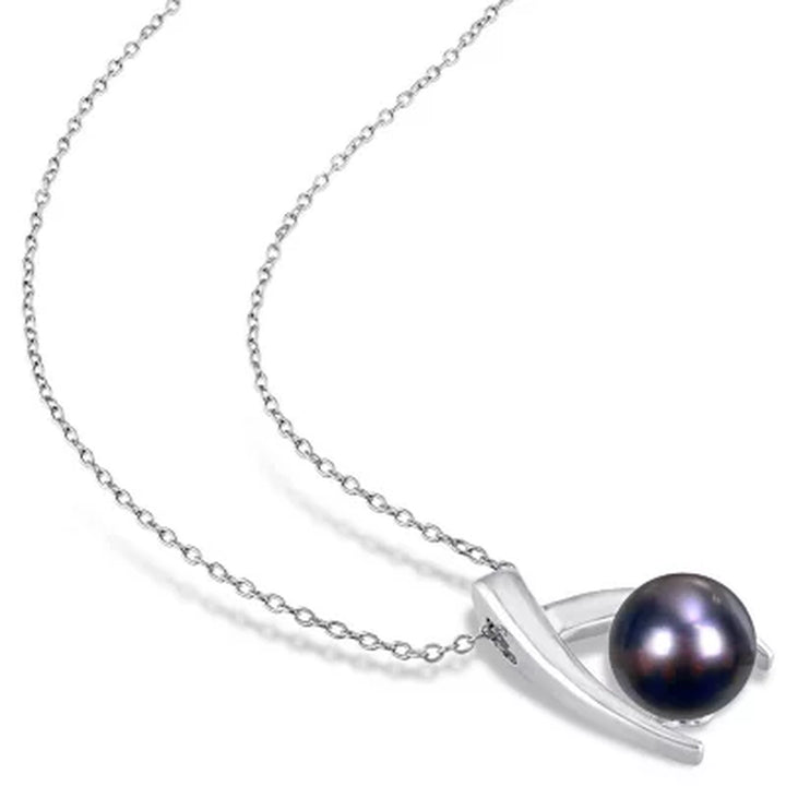 9.5-10 Mm Black round Tahitian Pearl Drop Pendant in Sterling Silver