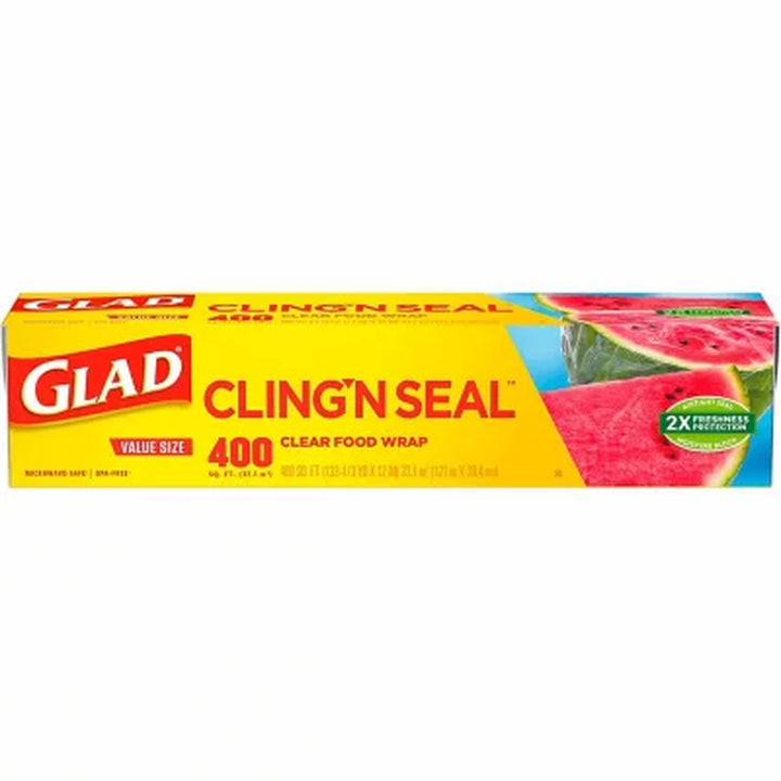 Glad Cling ‘N Seal Clear Plastic Food Wrap 400 Sq. Ft./Roll, 2 Rolls