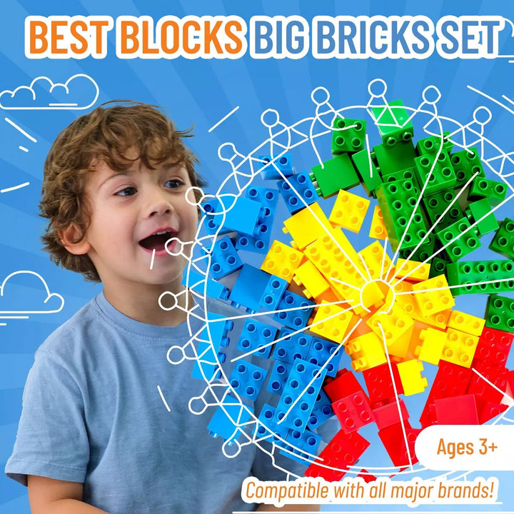 Strictly Briks Best Blocks Big Blocks Set, Large Building Blocks for Ages 3 and Up, Classic Colors, 84 Pieces