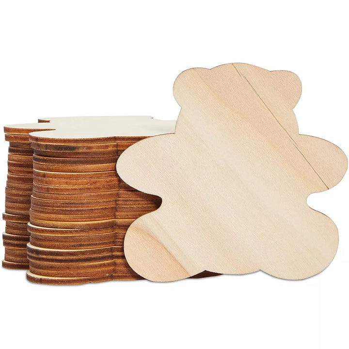 Juvale 24 Pack Wooden Teddy Bear Cutouts for Crafts, Unfinished Wood Pieces for DIY Projects, 3.7 X 3.5 Inches