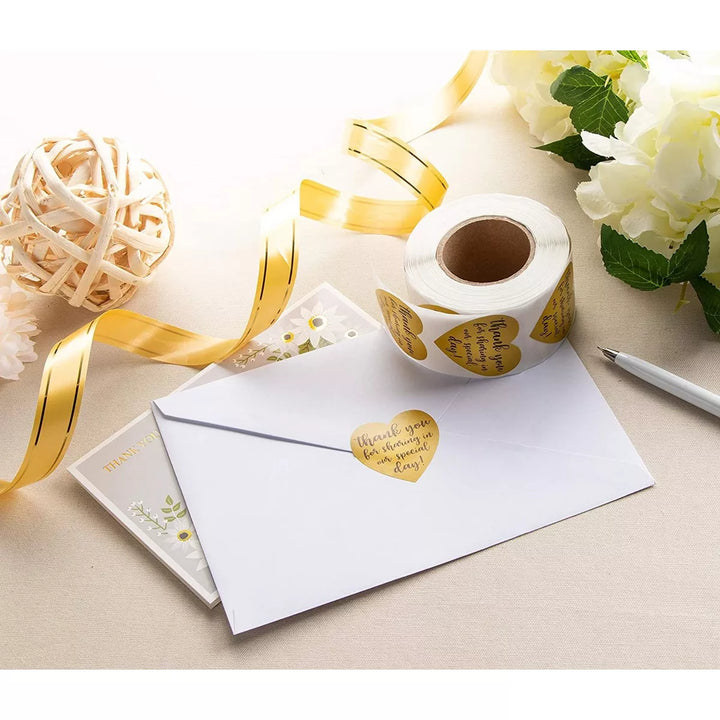 500-Count Wedding Favor Sticker, Thank You for Sharing in Our Special Day, Heart-Shaped, Gold, 1.5" Diameter
