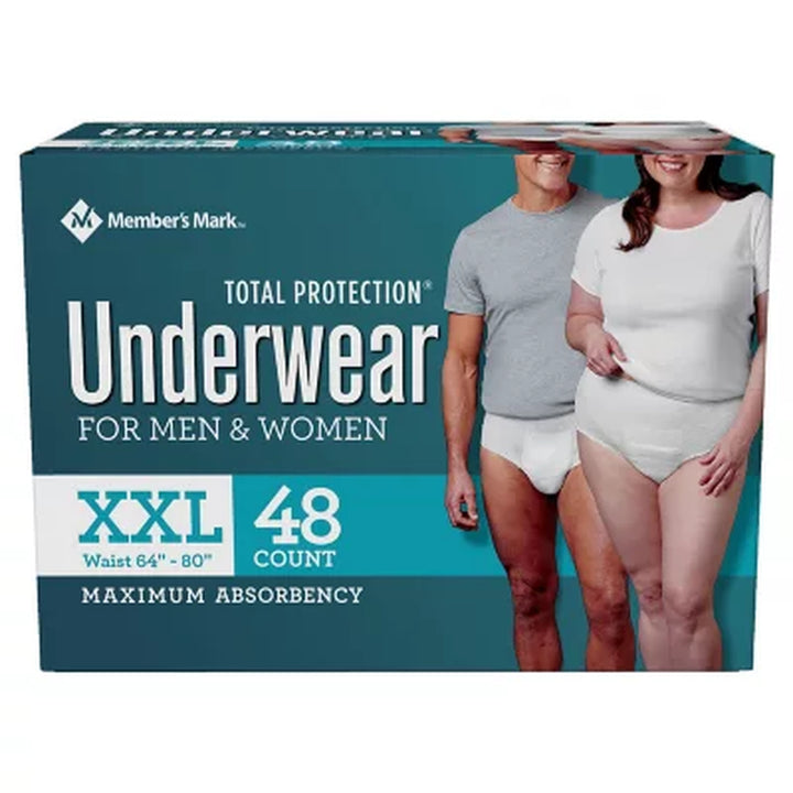 Member'S Mark Total Protection Incontinence Underwear for Men and Women, Size - XXL, 48 Ct.