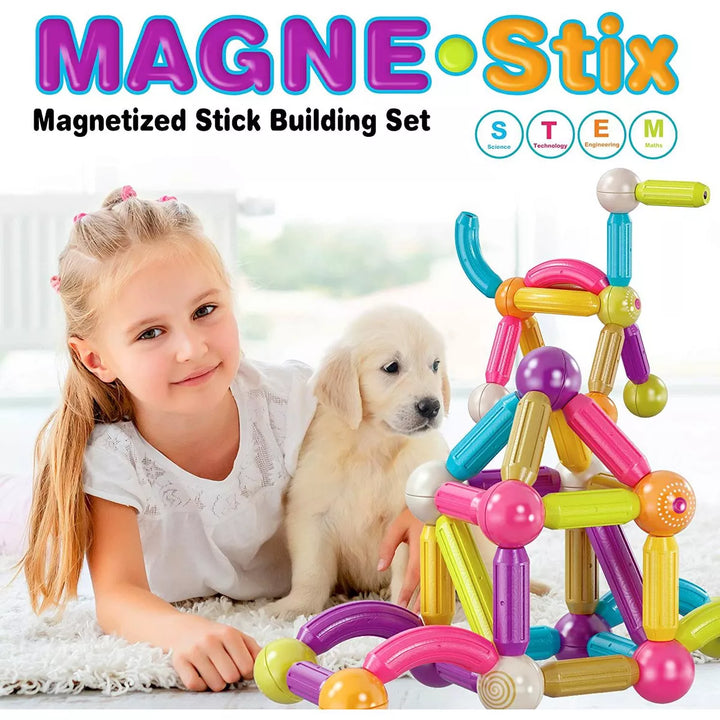 Contixo ST2 -Kids Toy Magnetic Stix Stick -68 PCS 3D Building Blocks STEM Construction