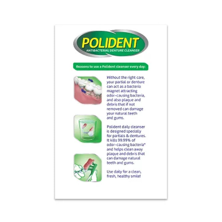 Polident 3-Minute Triple-Mint Antibacterial Denture Cleanser, Effervescent Tablets, 120 Ct., 2 Pk.