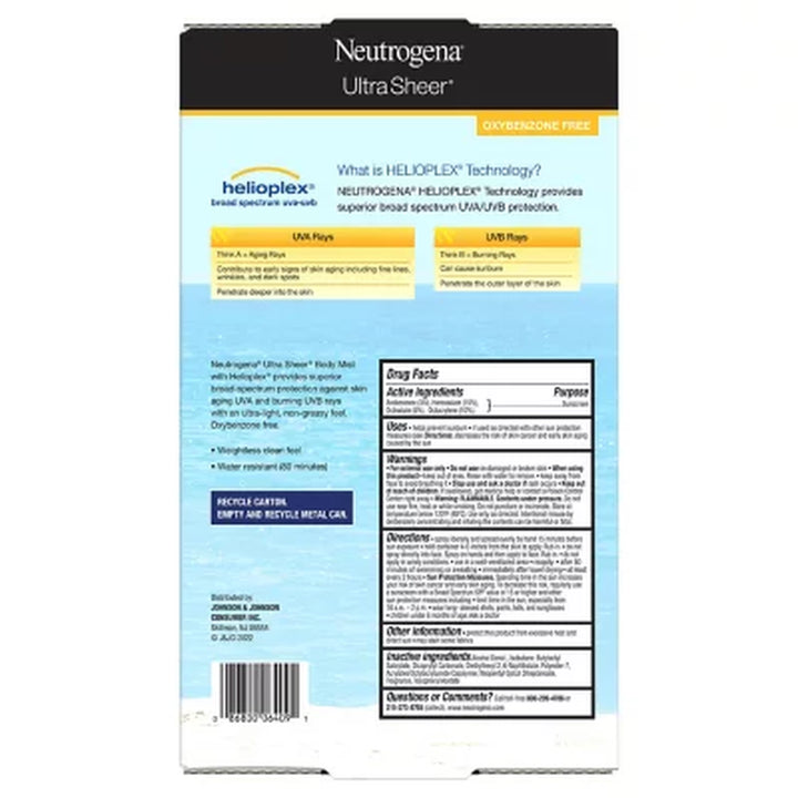 Neutrogena Ultra Sheer Body Mist Sunscreen Spray, SPF 70, 5 Oz., 3 Pk.