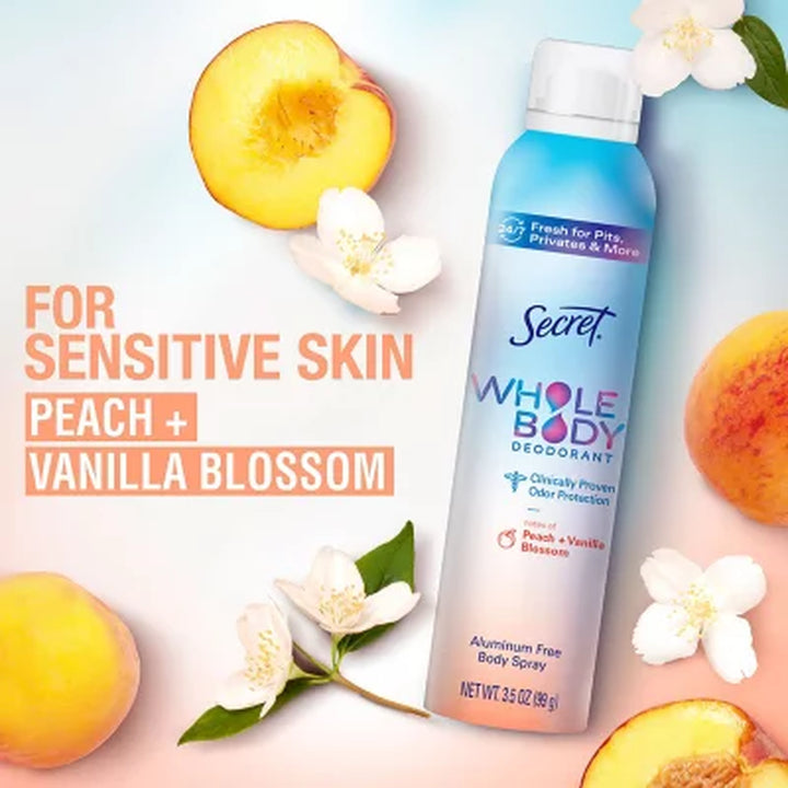 Secret Whole Body Deodorant for Women, Spray + Cream, Peach & Vanilla Blossom