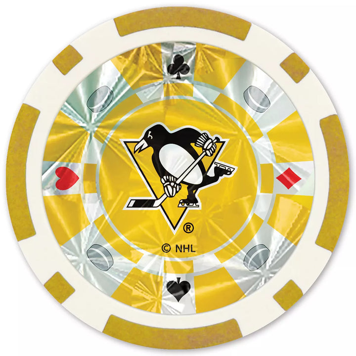 Masterpieces Casino Style 20 Piece 11.5 Gram Poker Chip Set NHL Pittsburgh Penguins Gold Edition.