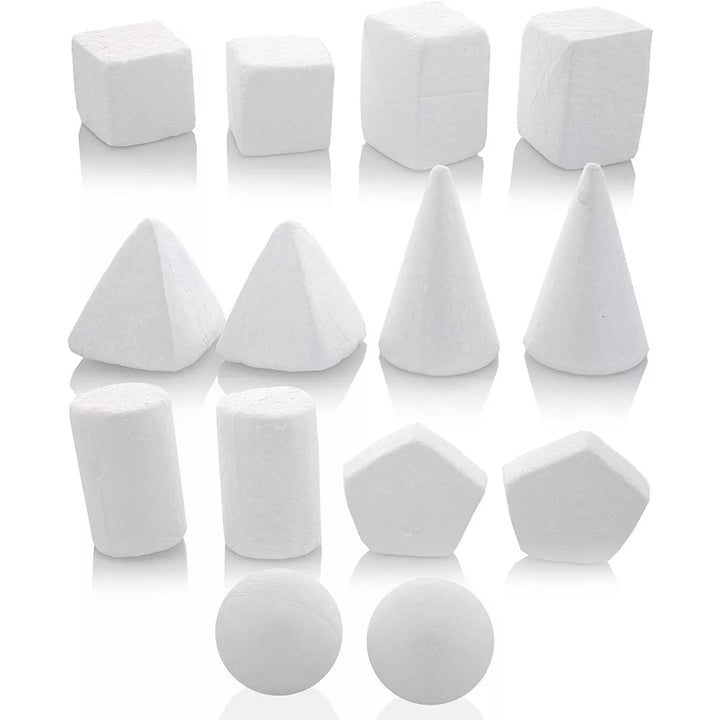 Bright Creations 14 Piece White Geometric Foam Shapes for Kids Crafts, Art Supplies, 7 Sizes