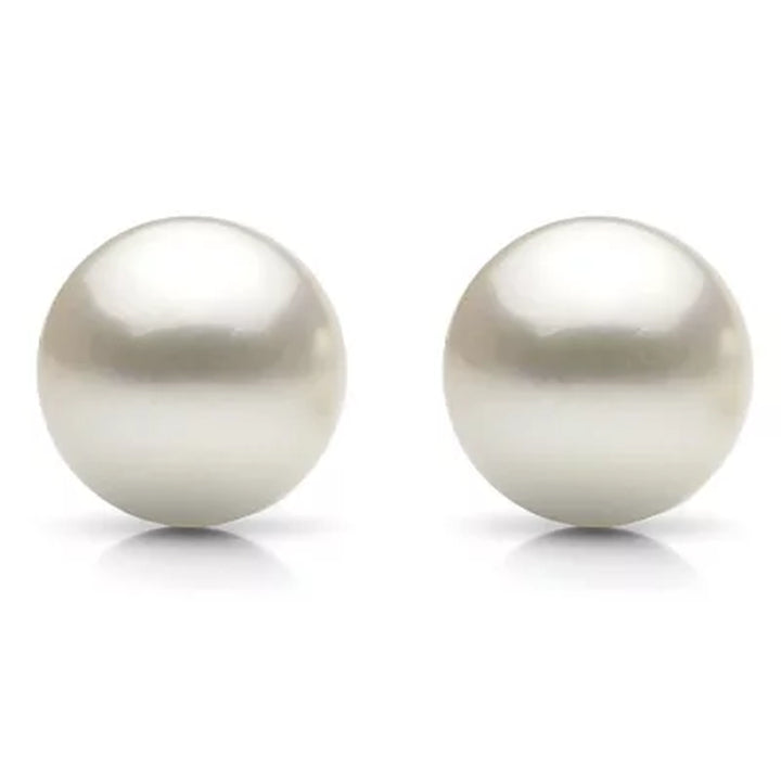 White Grade AAA round Cultured Freshwater Pearl Stud Earring with 14K Yellow Gold Post - Various Pearl Sizes Available