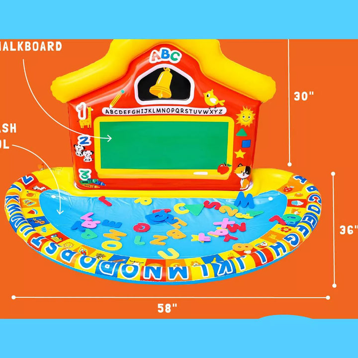 Banzai Jr School Splash Inflatable Educational Learning Schoolhouse Water Play Mat with 39 Letters, Numbers, and Shapes for Ages 3+