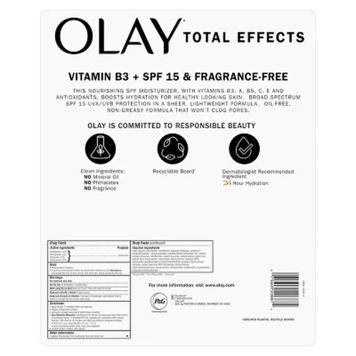 Olay Total Effects Face Moisturizer SPF 15, Fragrance-Free, 3.4 Oz.