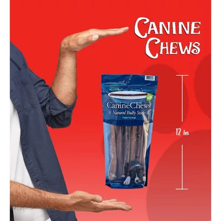 Canine Chews Natural 12" Bully Sticks Dog Treats, Beef Flavor, 12 Sticks
