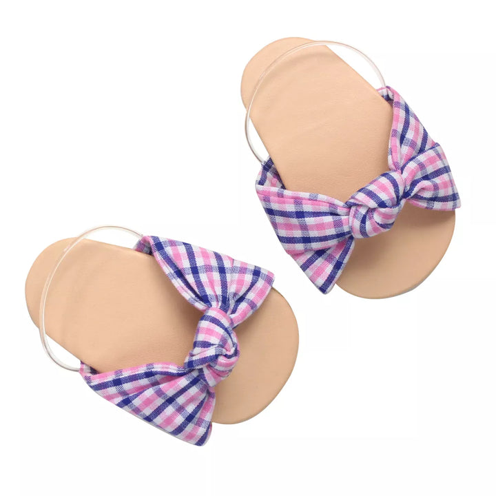 Sophia’S Plaid Fabric Knot Sandal for 18" Dolls, Pink/Blue