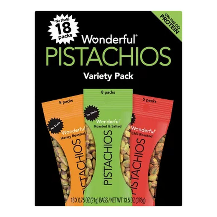 Wonderful Pistachios No Shells Variety Pack 0.75 Oz., 18 Pk.