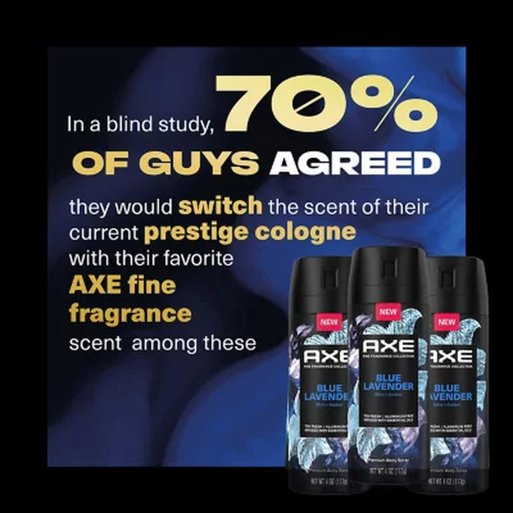 AXE Fine Fragrance Premium Deodorant Body Spray for Men, Blue Lavender, 4.0 Oz., 3 Pk.