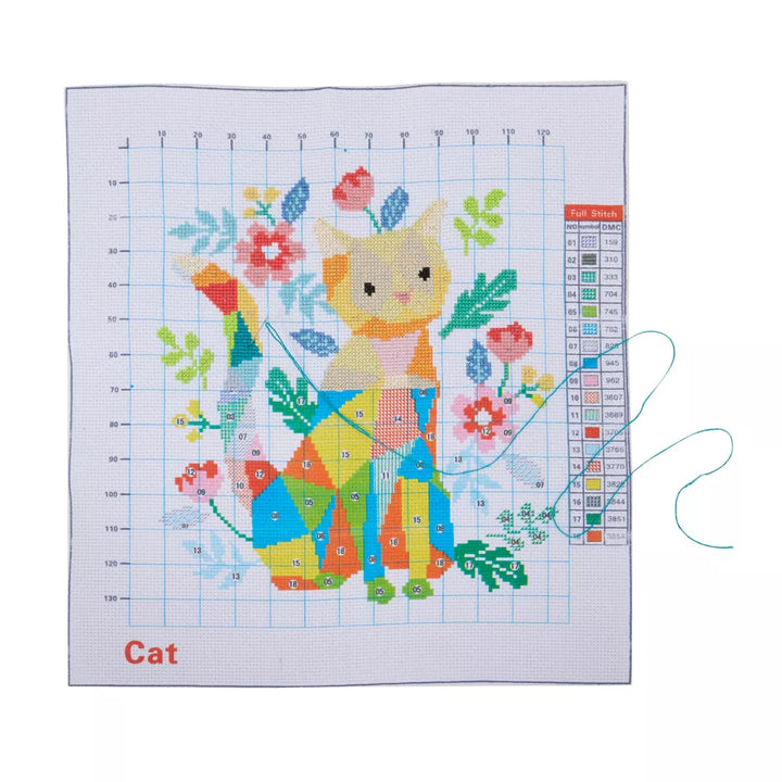 Bright Creations 2 Pack, Fox and Cat Stamped Counted Cross Stitch, DIY Embroidery Beginner Kit with 11 CT Cloth, Needles & Thread