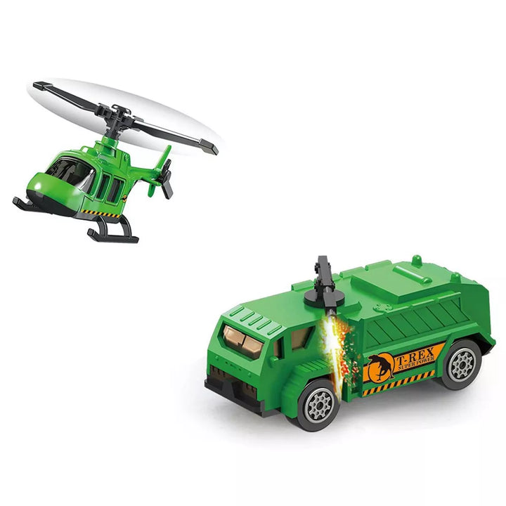 Insten Dinosaur Figures and Vehicle Carrier Toy for Miniature Dinosaurs, Helicopter, and Vehicles, 16 X 5 X7 In