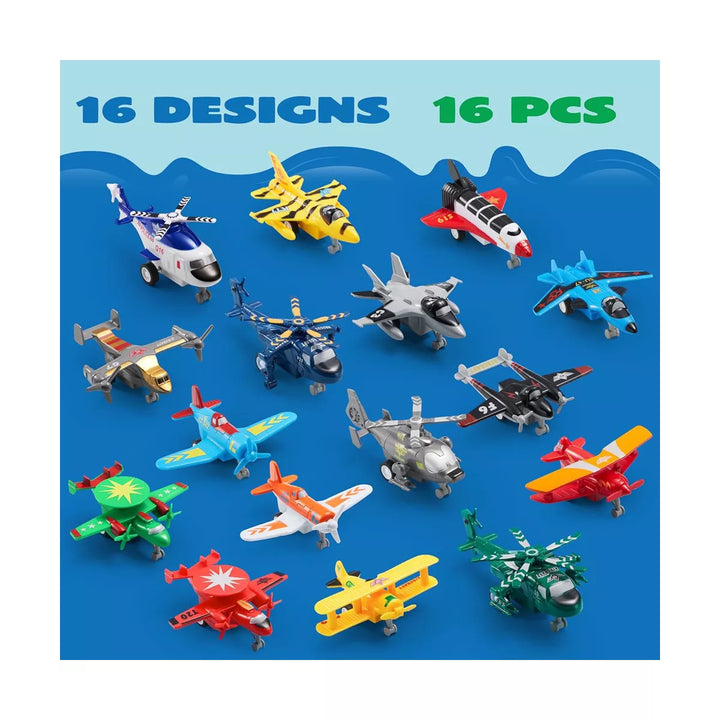 Syncfun 16 Pcs Pull Back Airplane Toys, Boys Plane Playset, Aircraft Incl Helicopter Toys, Fighter Jet Toys, Bomber Biplane Toy, Gifts for Toddler S