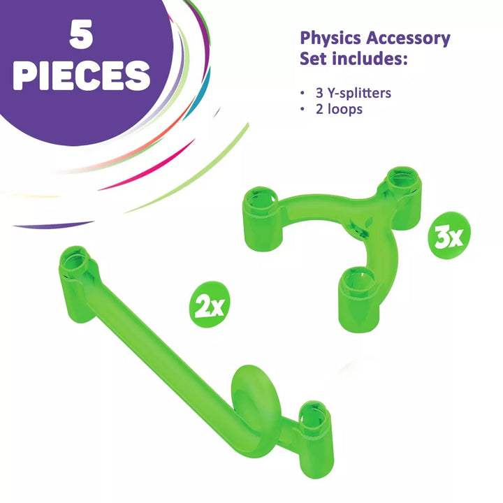 Marble Genius Marble Rails Physics Set: 5 Piece Marble Run (Includes 3 Y Splitters and 2 Loops), Add-On for Marble Rails Building