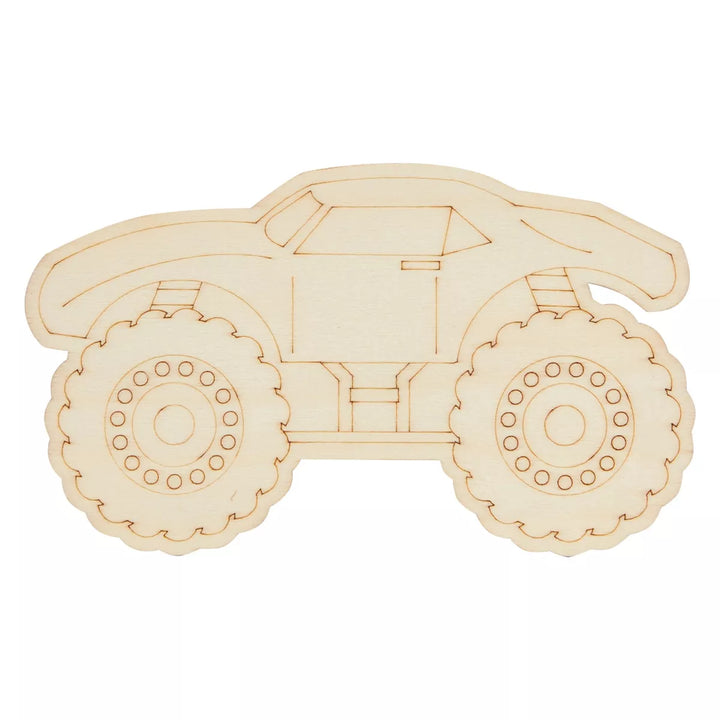 Wood Cutouts for Crafts, Monster Truck (4.6 X 3 In, 24-Pack)