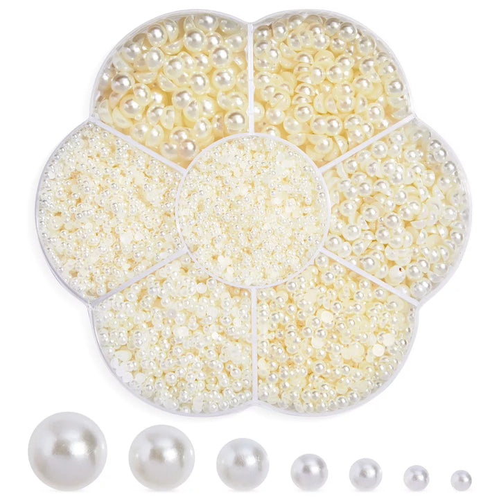 Bright Creations 16000 Pieces of Flat Back Pearl Nail Gems for DIY Crafts, Necklaces, Bracelets, 1.5Mm, 2Mm, 2.5Mm, 3Mm, 4Mm, 5Mm, 6Mm