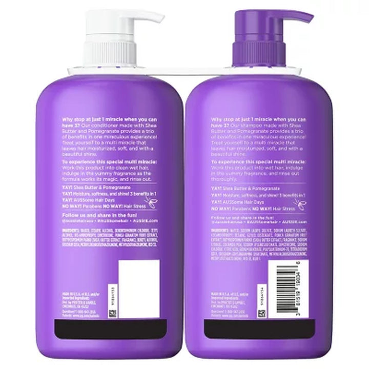 Aussie Multi Miracle Shampoo and Conditioner Moisture + Softness + Shine, 33.8 Fl. Oz., 2 Pk.