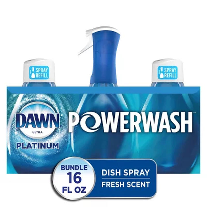 Dawn Platinum Powerwash Dish Spray Bottle Set, Fresh Scent, 1 Spray Bottle + 2 Refills, 48 Fl. Oz.