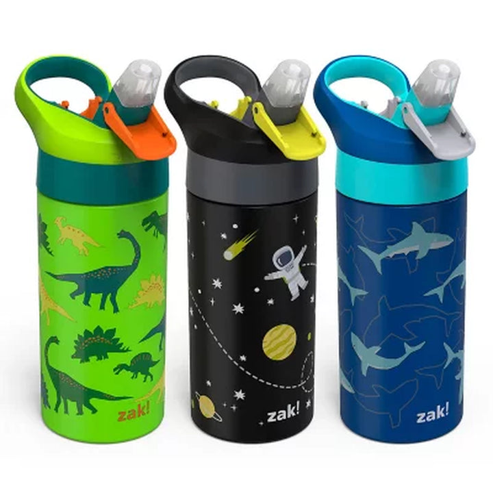 Zak Designs 14-Oz Stainless Steel Vacuum Insulated Water Bottle, 3-Piece Set (Assorted Colors)
