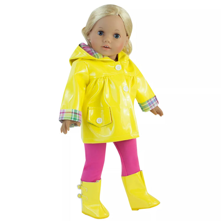 Sophia’S Raincoat, Leggings, Wellies, & Umbrella Set for 18” Dolls, Yellow/Hot Pink