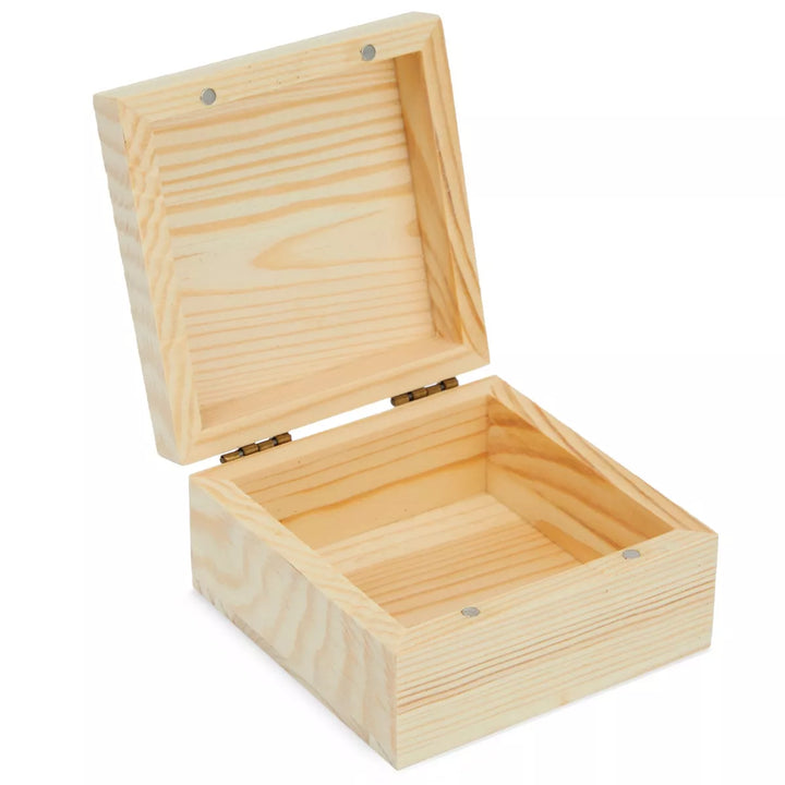 Bright Creations 6 Pack Unfinished Wooden Boxes with Hinged Lids, Pinewood Magnetic Wood Box for Crafts, 3.5 X 3.5 X 2 In