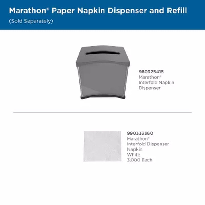 Marathon Interfold 1-Ply Napkins, White, 3000 per Case 250 Napkins/Pk., 12 Pk.