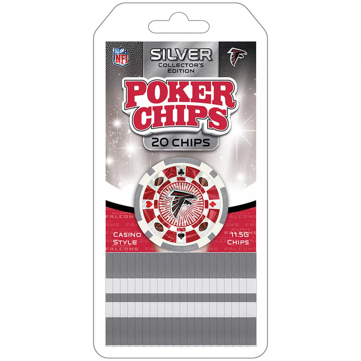 Masterpieces Casino Style 20 Piece 11.5 Gram Poker Chip Set NFL Atlanta Falcons Silver Edition.