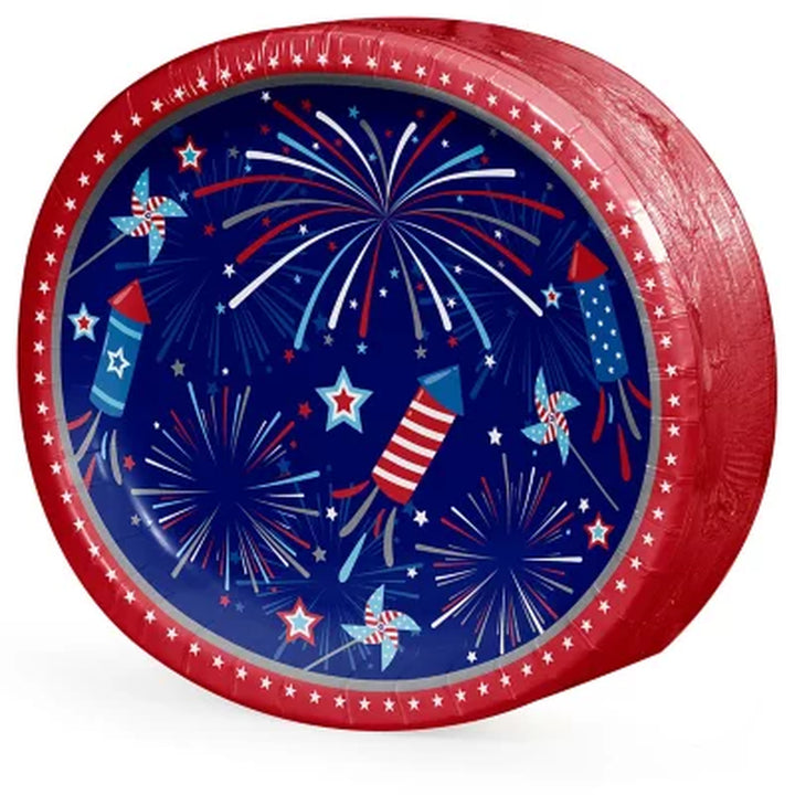 Artstyle Fireworks and Rockets Oval Plates and Dinner Napkins Tableware Kit, 200 Ct