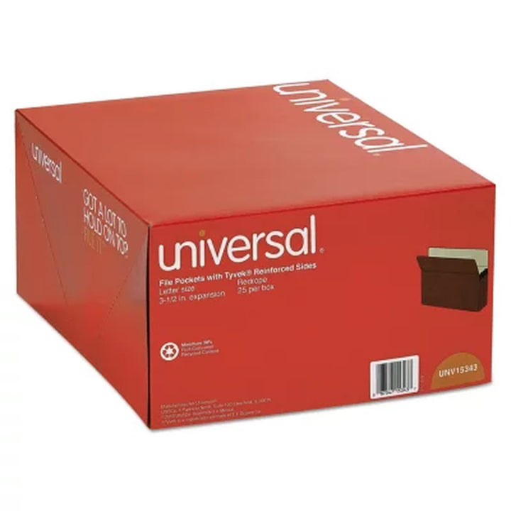 Universal 3 1/2" Expansion File Pockets, Straight Tab, Redrope/Manila, 25/Box (Various Types)