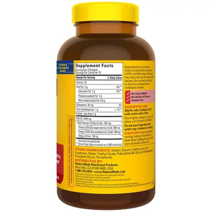 Nature Made Burp-Less Fish Oil 1,200 Mg. Softgels for Heart Health 2 Pk., 150 Ct./Pk.